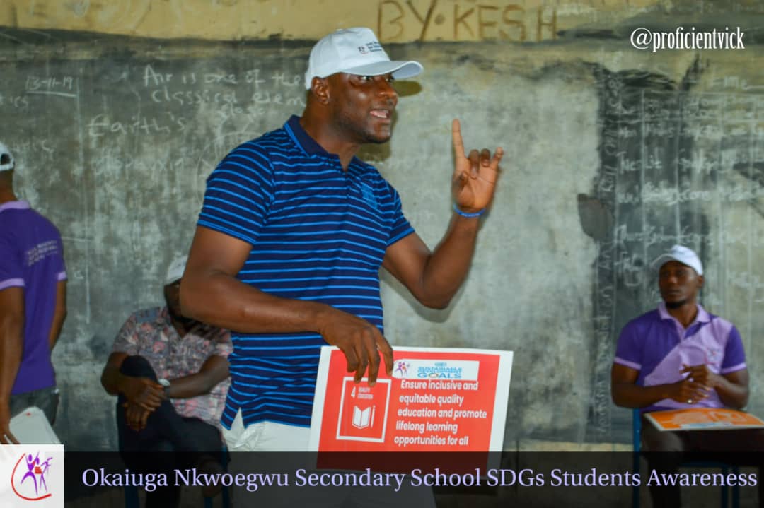 YERF SCHOOLS OUTREACH OKAIUGA NKWOEGWU SECONDARY SCHOOL UMUAHIA ABIA STATE ON THE 2030 SUTAINABLE DEVELOPEMENT GOALS (SDG) AND ALSO STUDENTS EMPOWERMENT BY DONATION OF EDUCATING MATERIALS