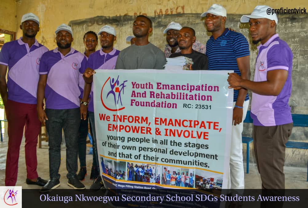 YERF SCHOOLS OUTREACH OKAIUGA NKWOEGWU SECONDARY SCHOOL UMUAHIA ABIA STATE ON THE 2030 SUTAINABLE DEVELOPEMENT GOALS (SDG) AND ALSO STUDENTS EMPOWERMENT BY DONATION OF EDUCATING MATERIALS