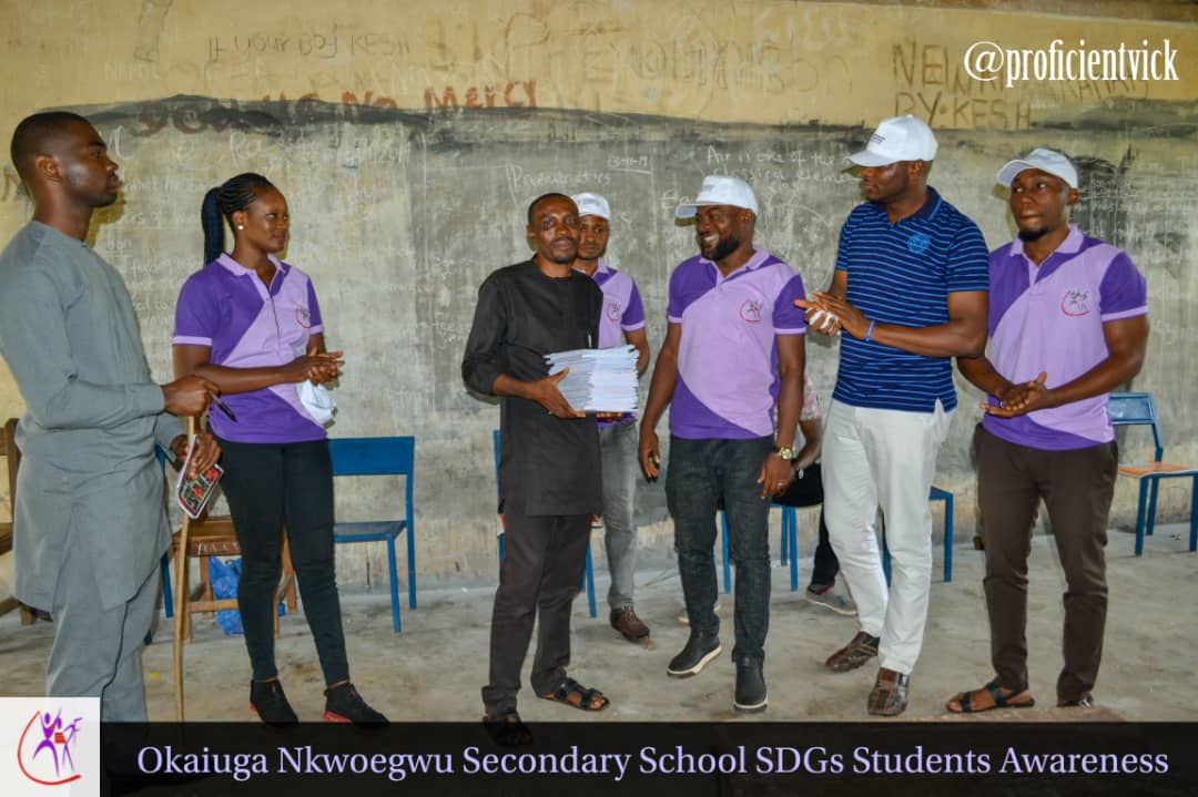 YERF SCHOOLS OUTREACH OKAIUGA NKWOEGWU SECONDARY SCHOOL UMUAHIA ABIA STATE ON THE 2030 SUTAINABLE DEVELOPEMENT GOALS (SDG) AND ALSO STUDENTS EMPOWERMENT BY DONATION OF EDUCATING MATERIALS