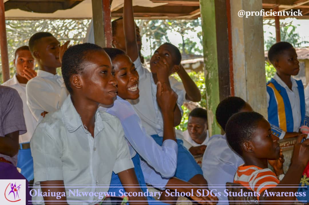 YERF SCHOOLS OUTREACH OKAIUGA NKWOEGWU SECONDARY SCHOOL UMUAHIA ABIA STATE ON THE 2030 SUTAINABLE DEVELOPEMENT GOALS (SDG) AND ALSO STUDENTS EMPOWERMENT BY DONATION OF EDUCATING MATERIALS