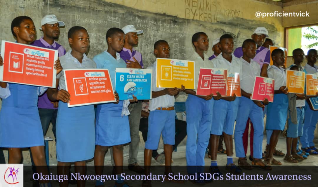 YERF SCHOOLS OUTREACH OKAIUGA NKWOEGWU SECONDARY SCHOOL UMUAHIA ABIA STATE ON THE 2030 SUTAINABLE DEVELOPEMENT GOALS (SDG) AND ALSO STUDENTS EMPOWERMENT BY DONATION OF EDUCATING MATERIALS