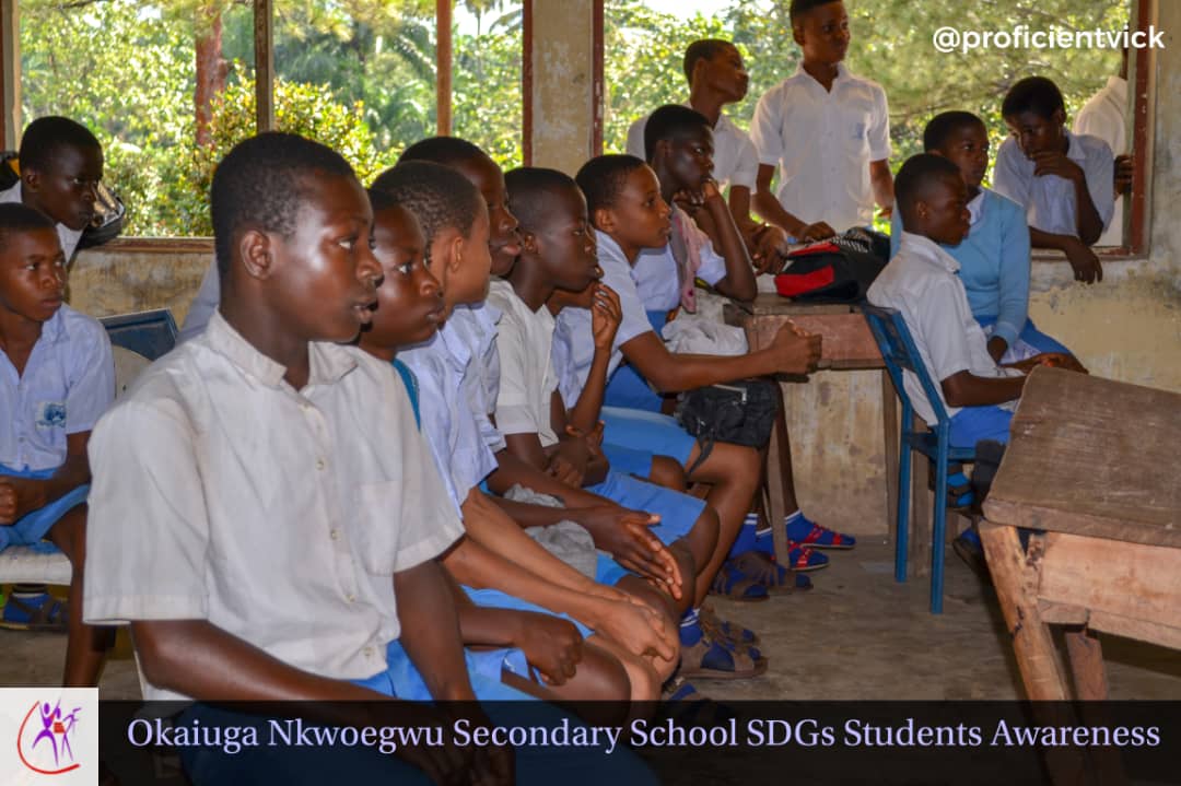 YERF SCHOOLS OUTREACH OKAIUGA NKWOEGWU SECONDARY SCHOOL UMUAHIA ABIA STATE ON THE 2030 SUTAINABLE DEVELOPEMENT GOALS (SDG) AND ALSO STUDENTS EMPOWERMENT BY DONATION OF EDUCATING MATERIALS